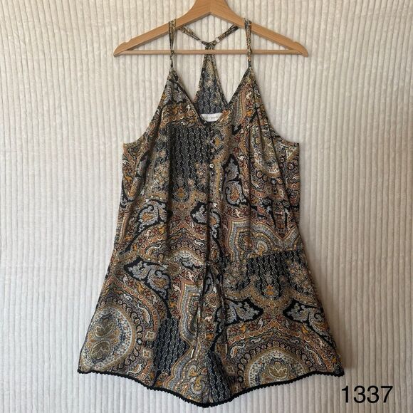 Bishop + Young Paisley Romper Size Medium Adjustable Straps And Waist Boho - Picture 1 of 15